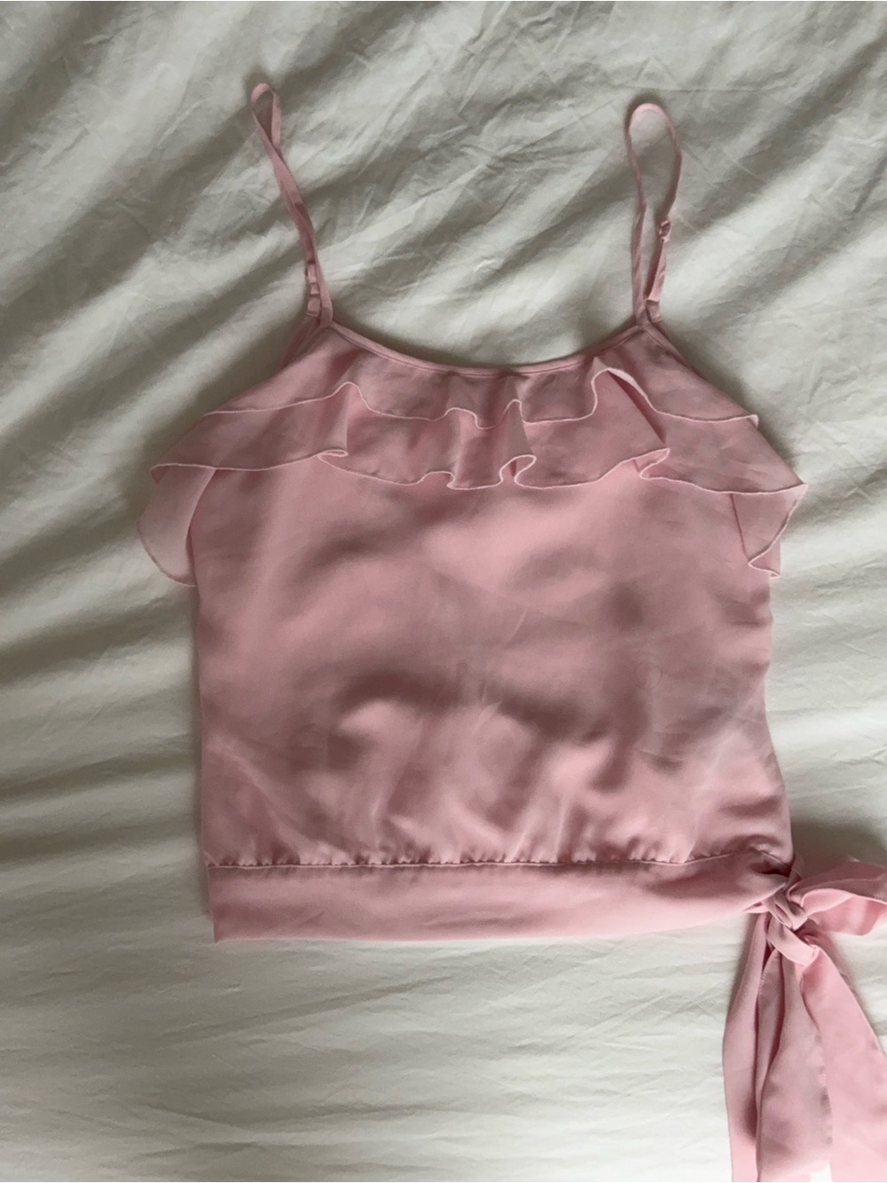 Light Pink Ruffle-Trim Tie-Side Camisole